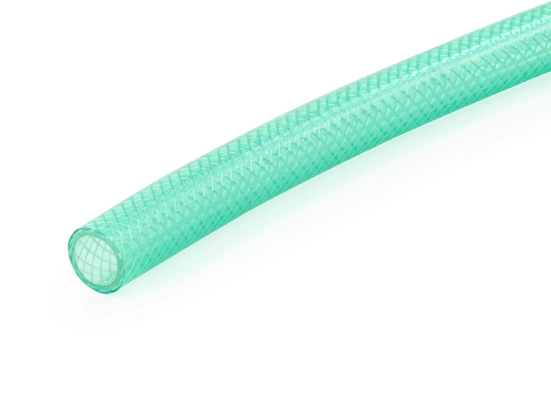 Ölbeständiger PVC-Gewebeschlauch, dreischichtig, flexibel, grün-transparent